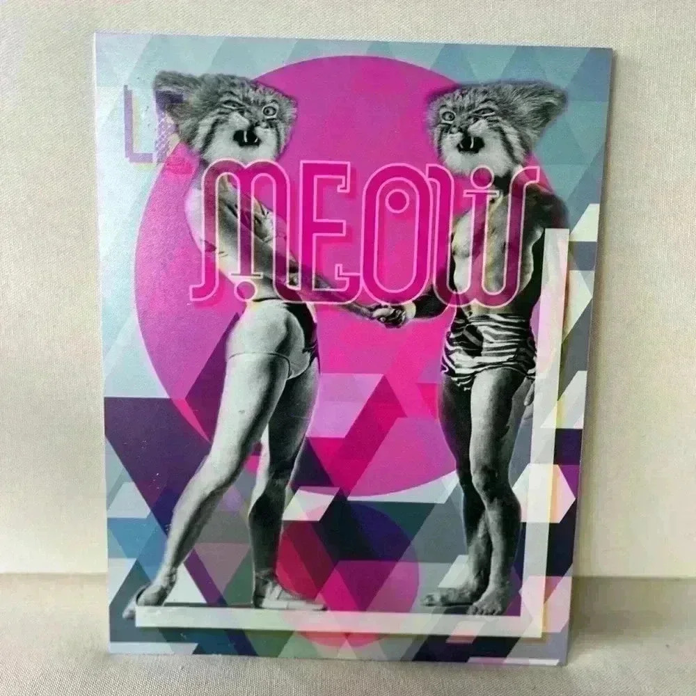 Cat art print on metal plate 8x10“ Meow modern art digital collage